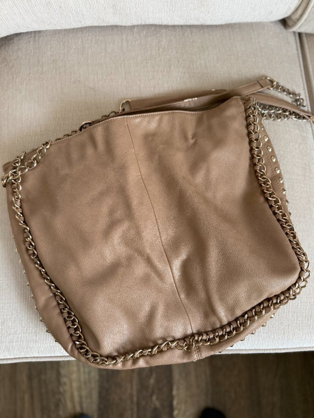 Camel Brown Soft Leather Shopper Hobo Bag Distressed Camel Brown Gold Large Size